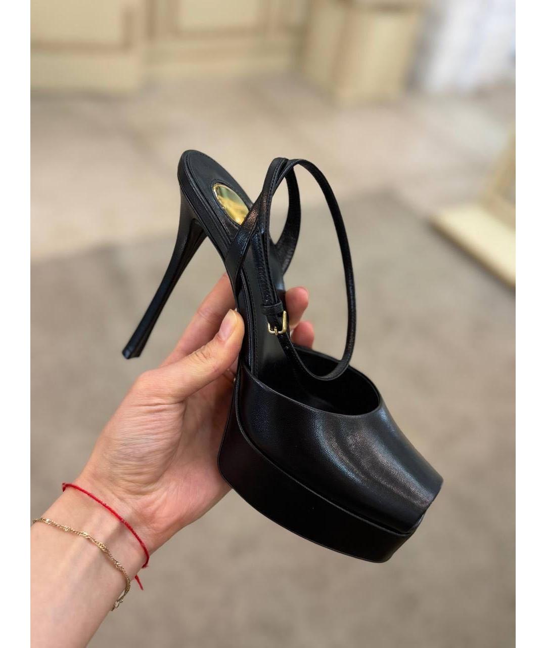 SAINT LAURENT Черные кожаные босоножки, фото 4