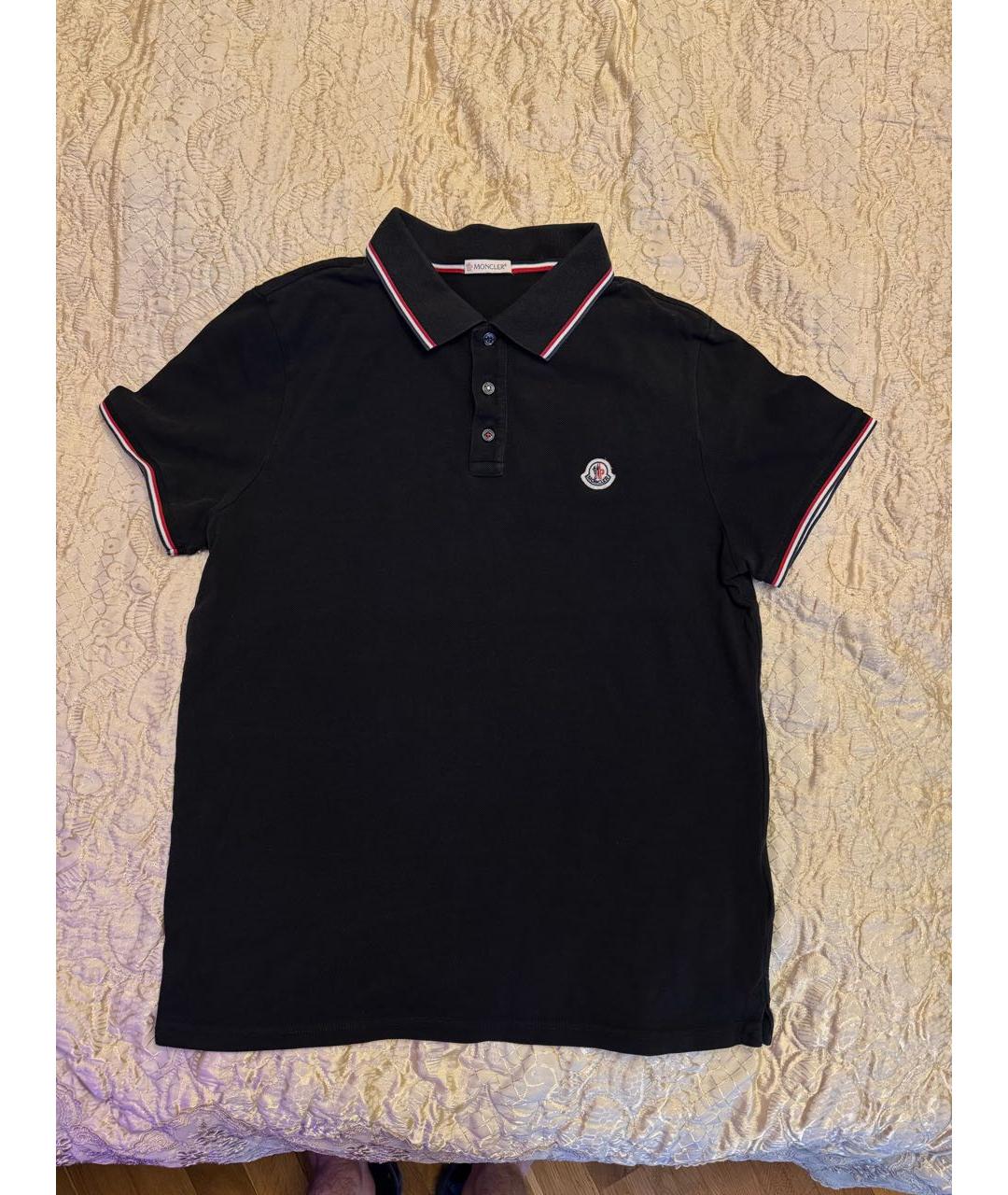 MONCLER Черное хлопковое поло с коротким рукавом, фото 5