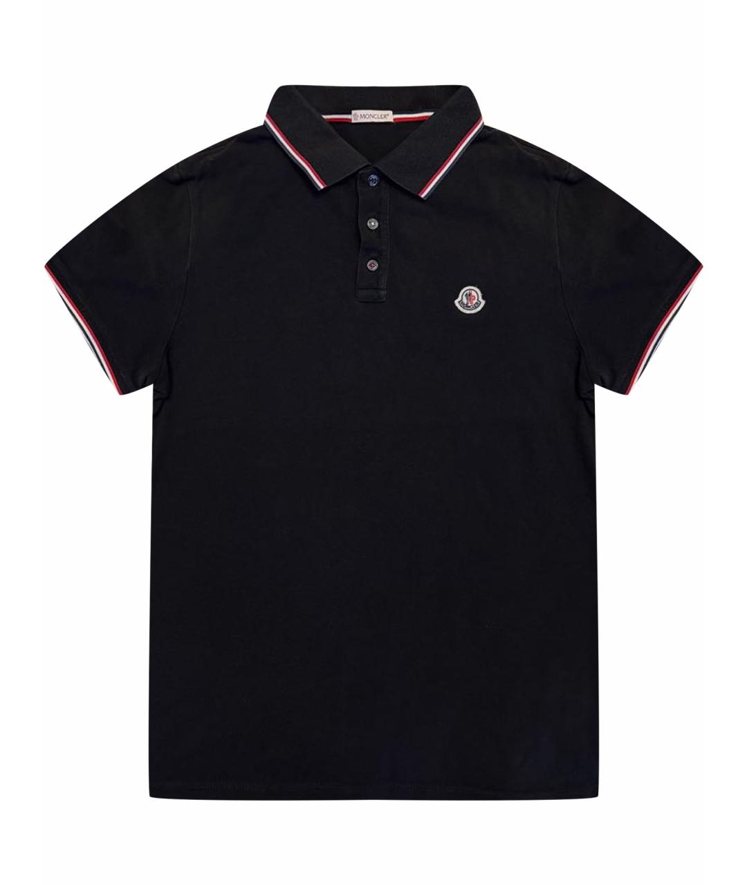 MONCLER Черное хлопковое поло с коротким рукавом, фото 1
