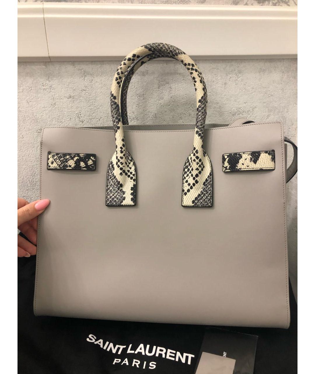 SAINT LAURENT Серая кожаная сумка с короткими ручками, фото 2