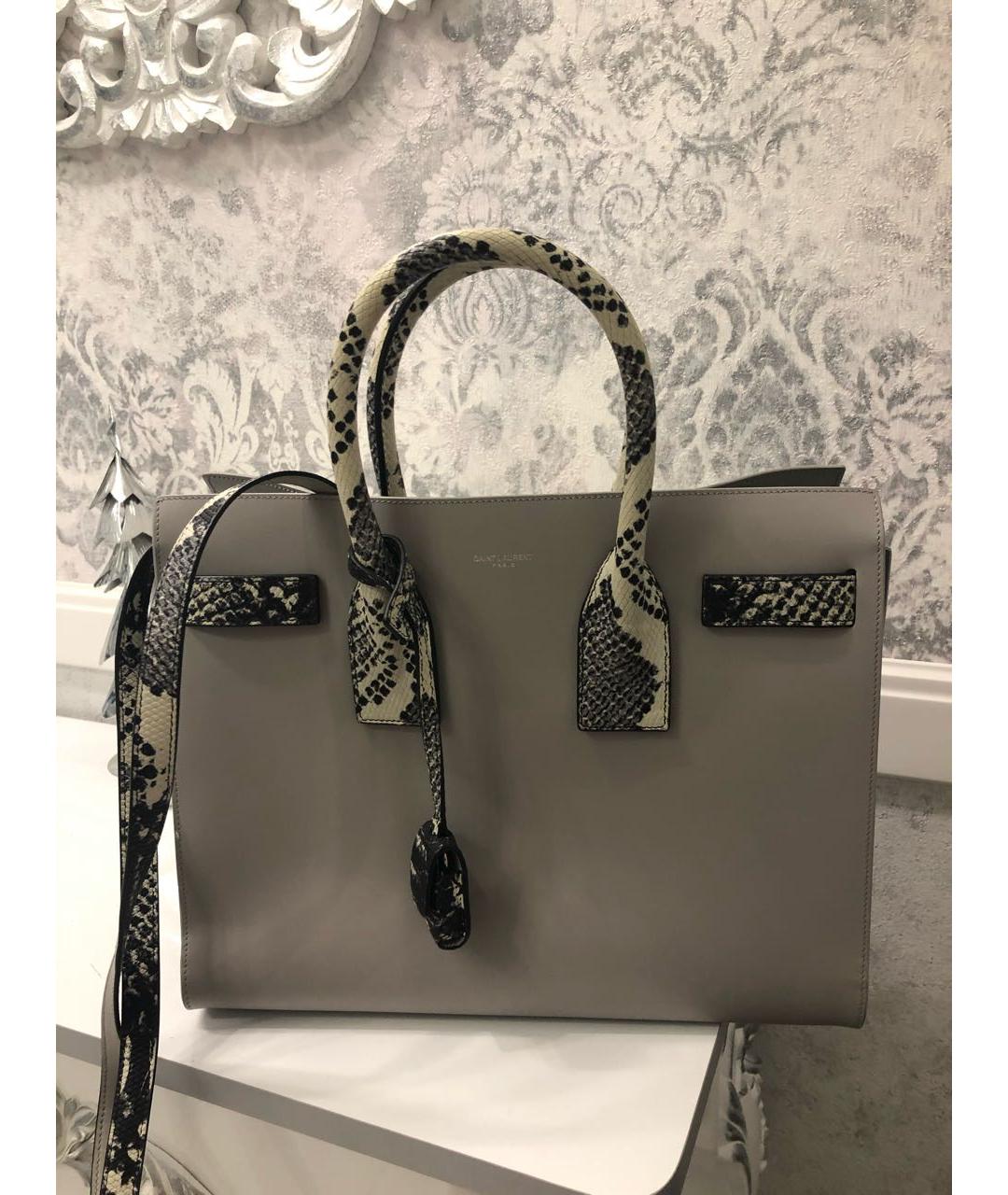 SAINT LAURENT Серая кожаная сумка с короткими ручками, фото 6