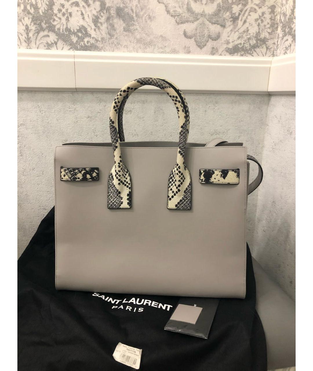 SAINT LAURENT Серая кожаная сумка с короткими ручками, фото 3