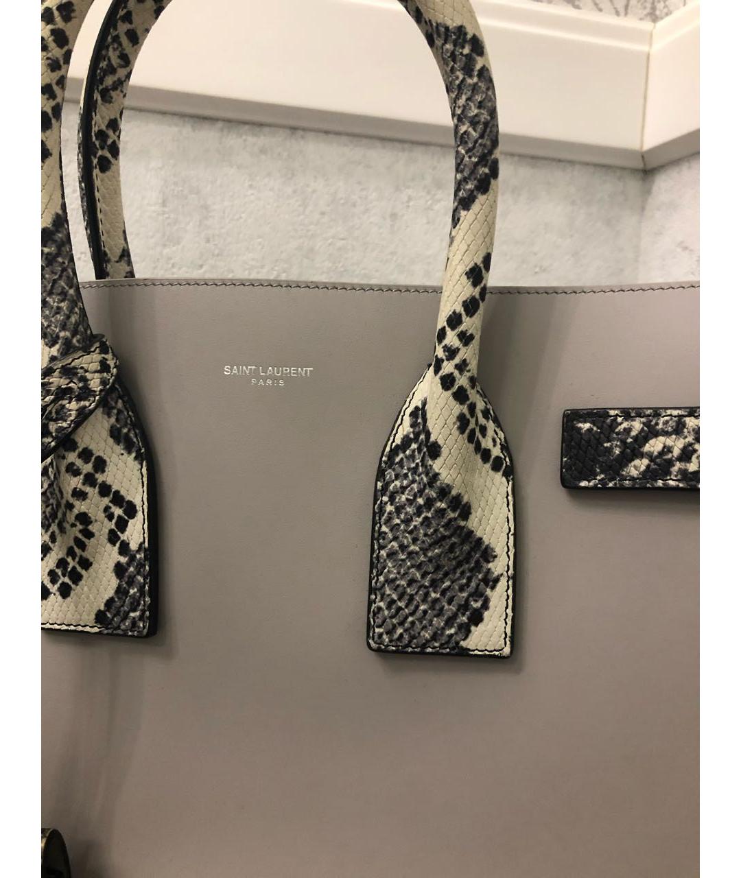SAINT LAURENT Серая кожаная сумка с короткими ручками, фото 4