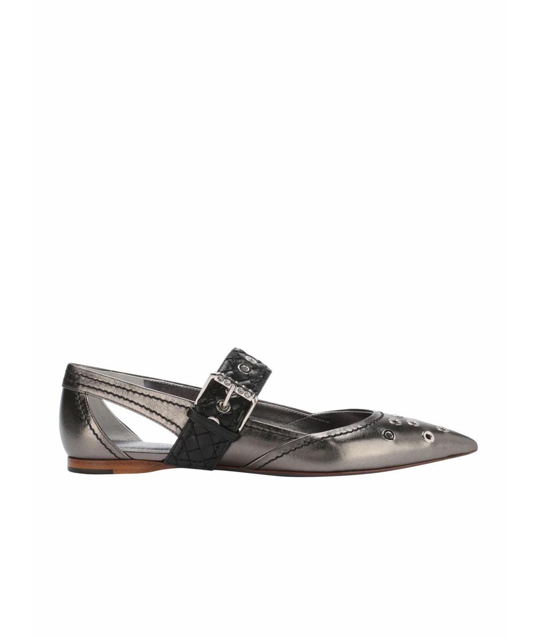 BOTTEGA VENETA Серебряные кожаные балетки, фото 1