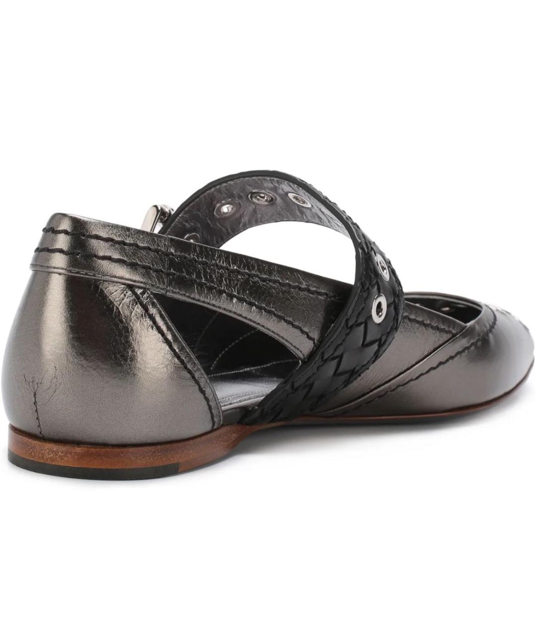 BOTTEGA VENETA Серебряные кожаные балетки, фото 3