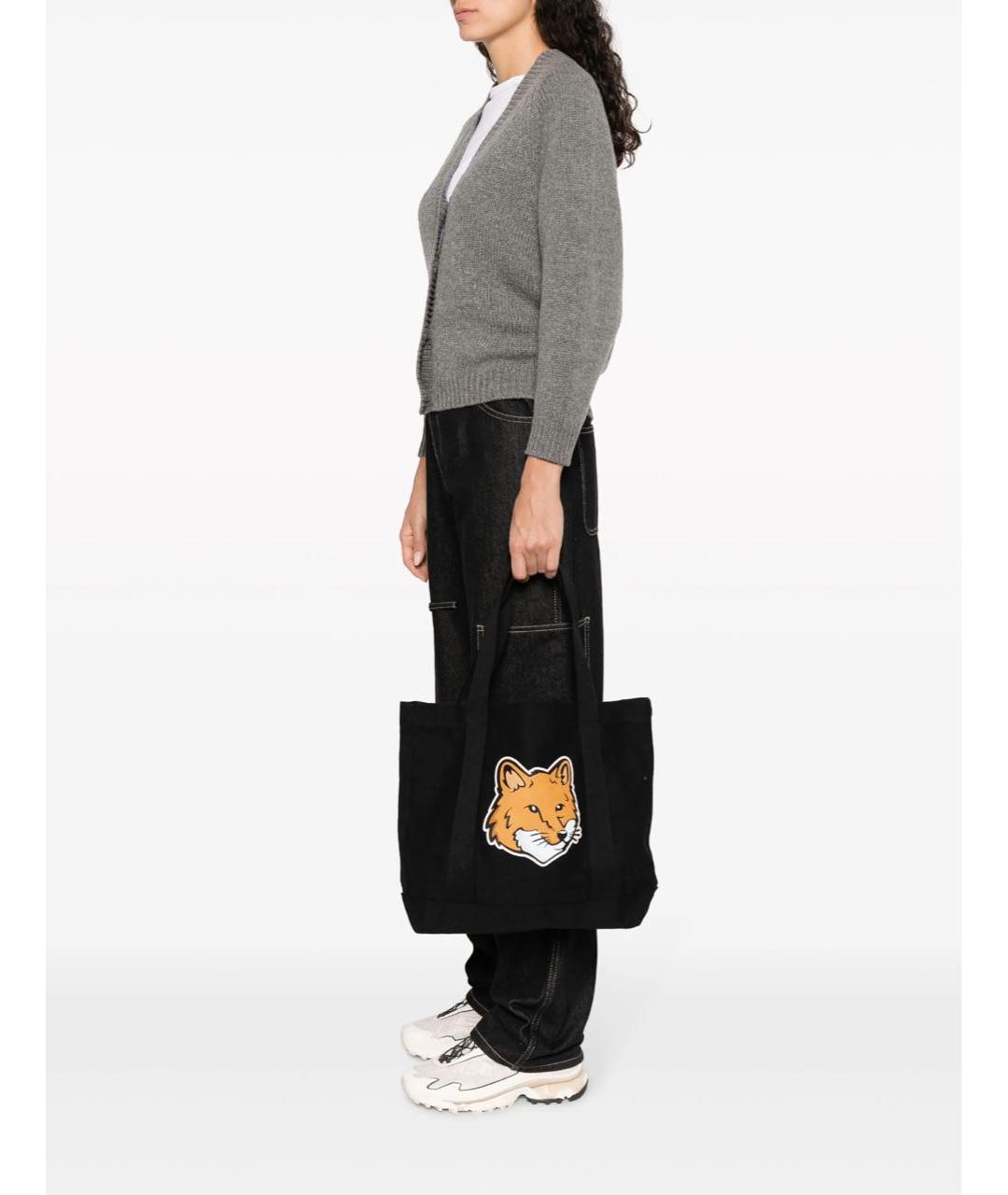 MAISON KITSUNE Черная хлопковая сумка тоут, фото 5