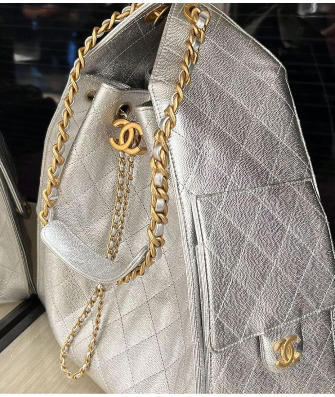 CHANEL Серебряная кожаная сумка тоут, фото 2
