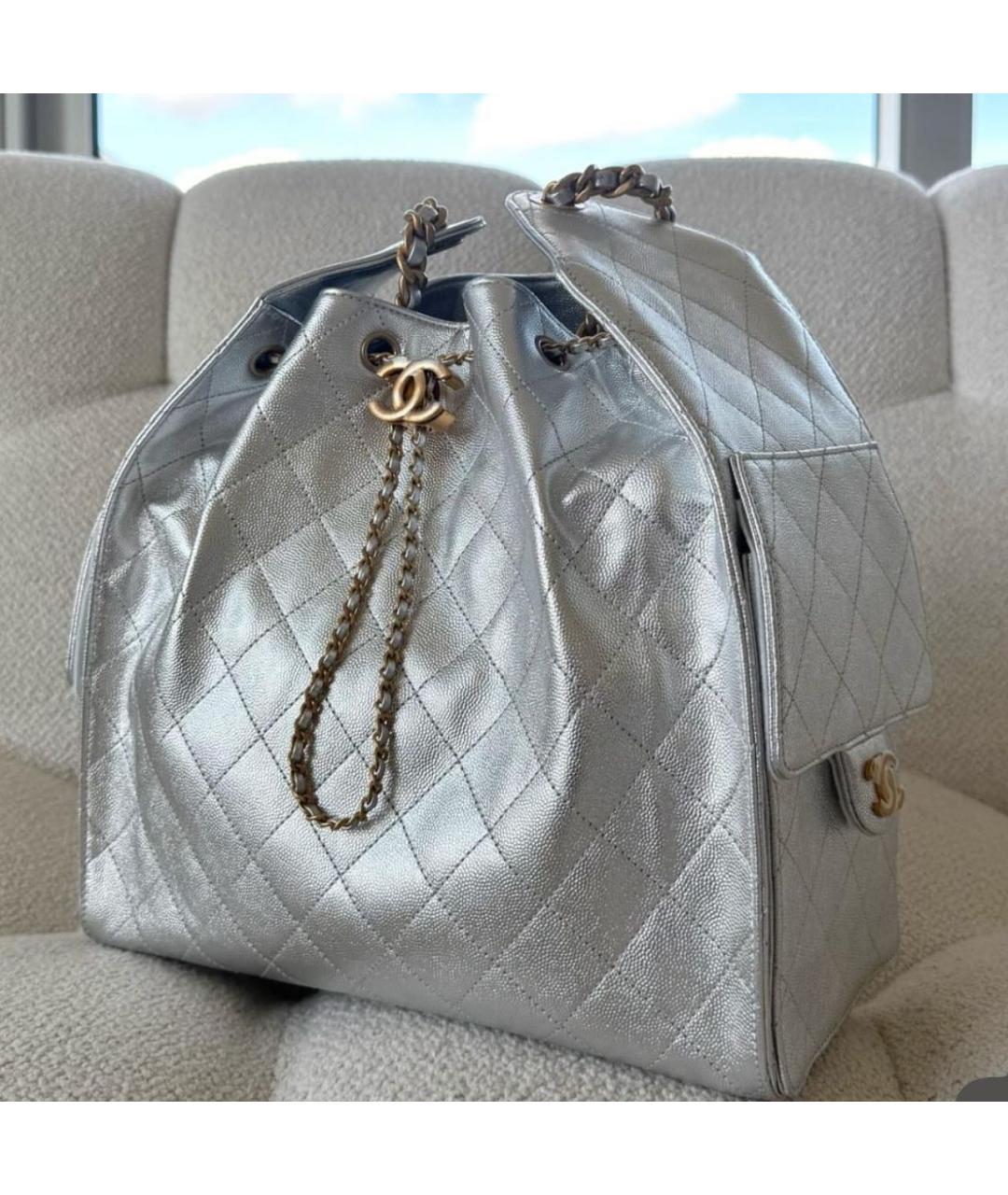 CHANEL Серебряная кожаная сумка тоут, фото 5