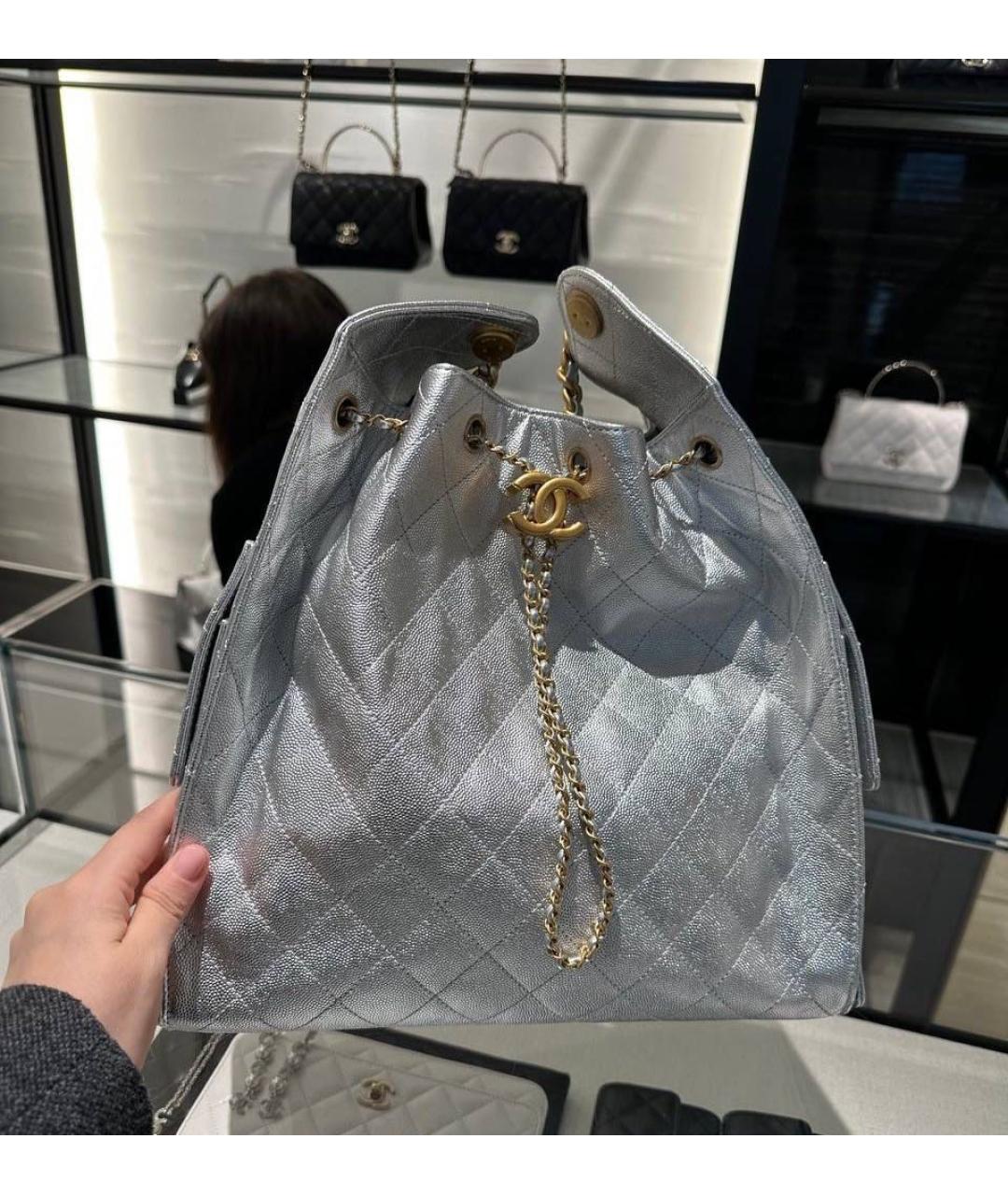 CHANEL Серебряная кожаная сумка тоут, фото 4