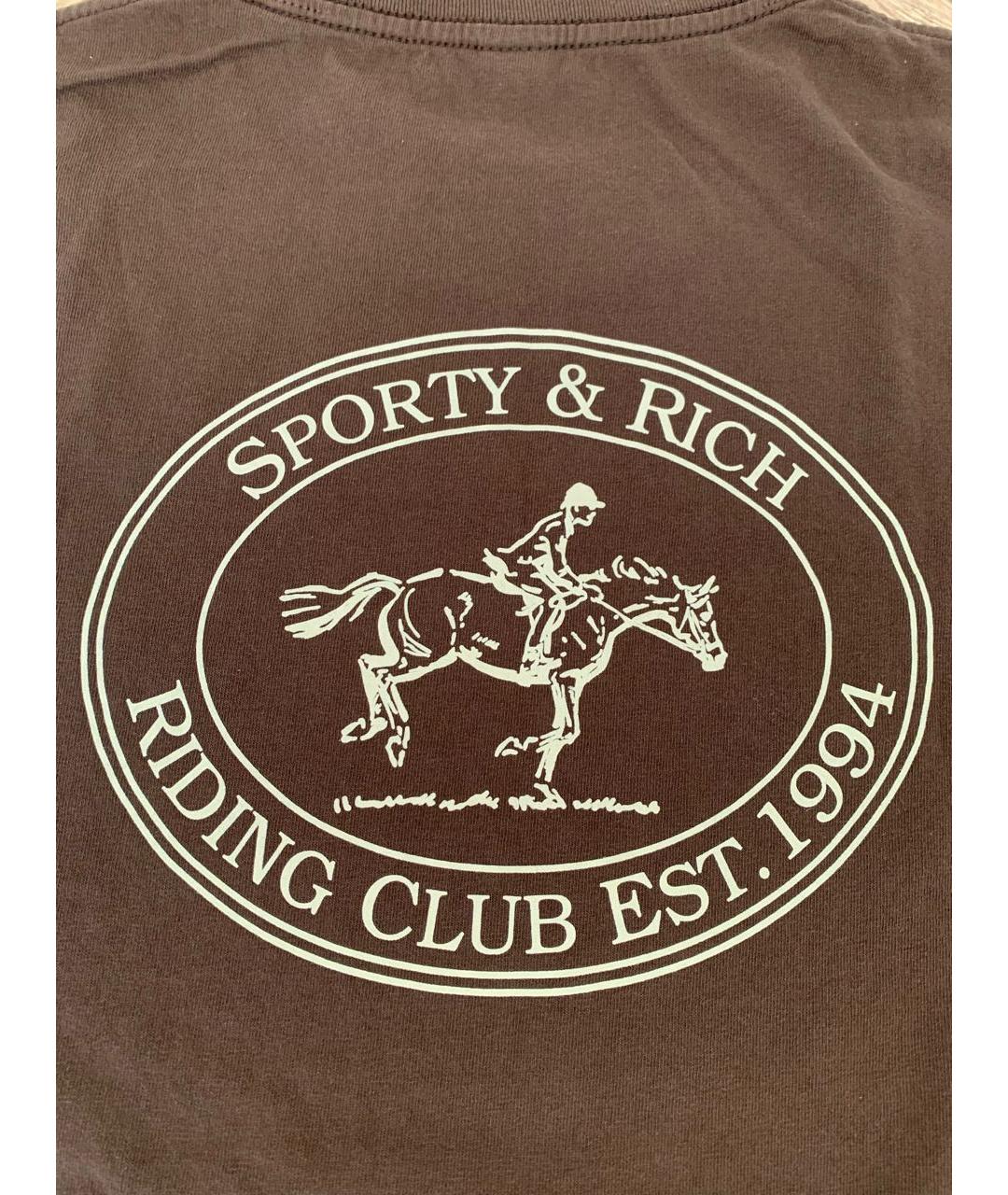 SPORTY AND RICH Коричневая хлопковая футболка, фото 4