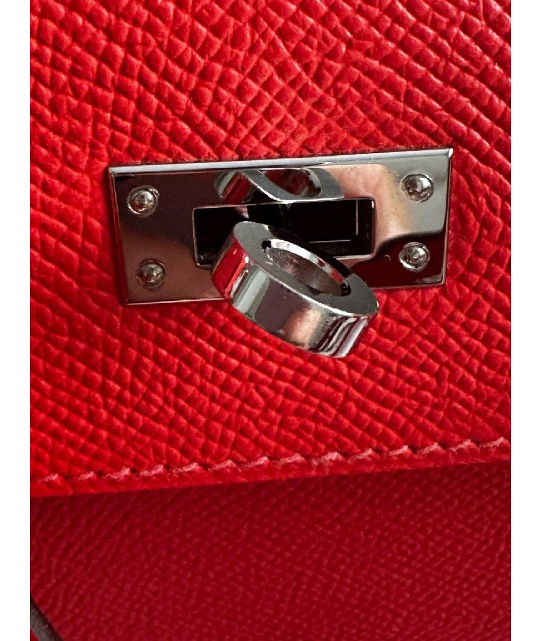 HERMES Коралловая кожаная сумка с короткими ручками, фото 6