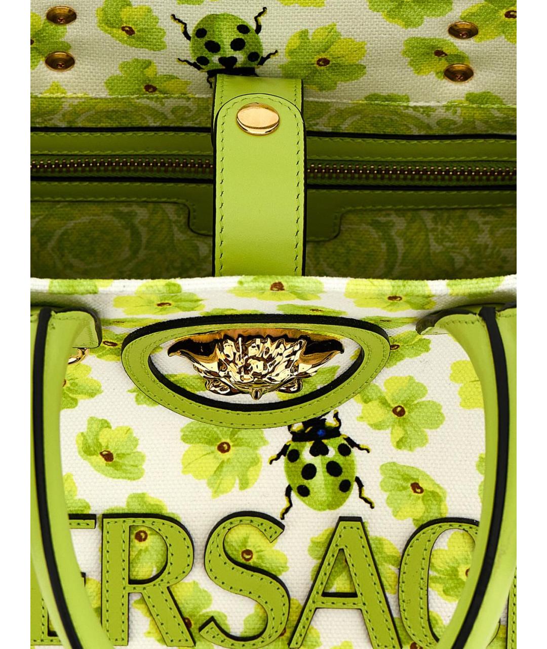 VERSACE Зеленая тканевая сумка тоут, фото 4