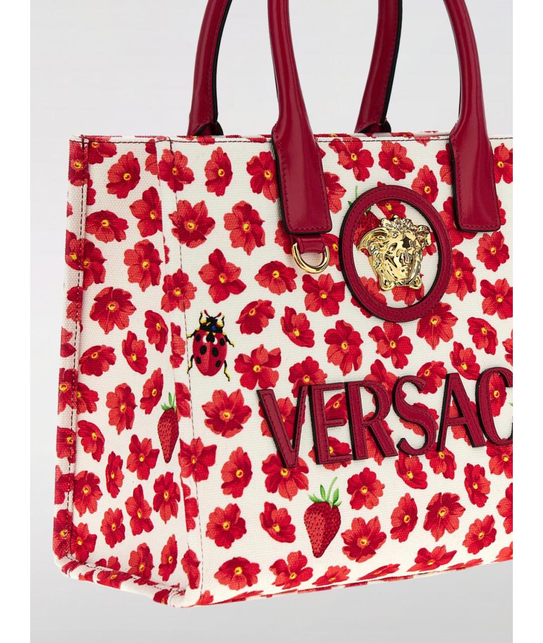 VERSACE Красная тканевая сумка тоут, фото 3