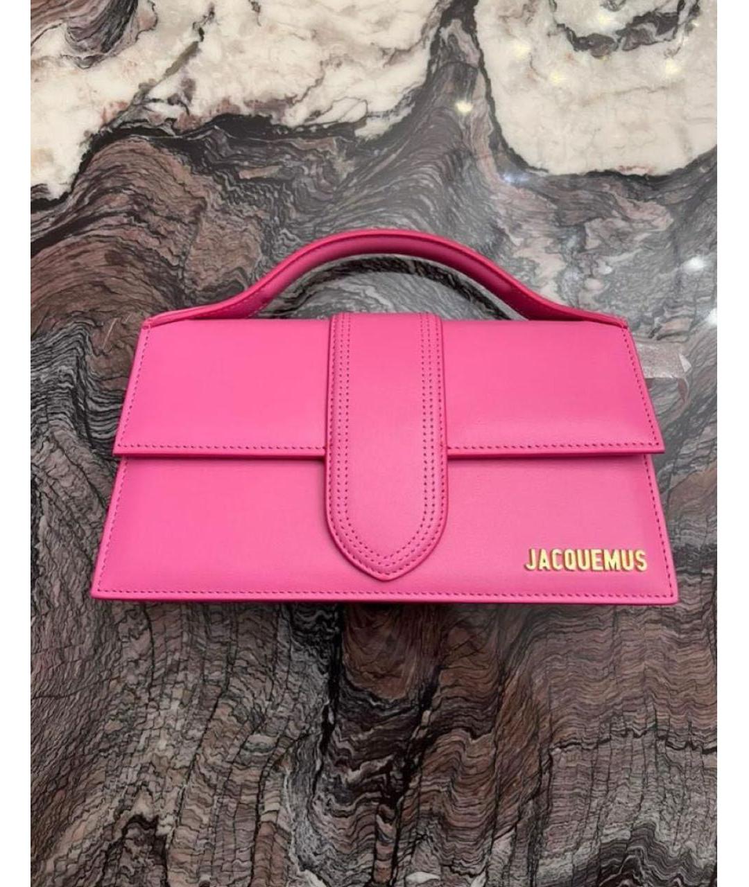 JACQUEMUS Розовая кожаная сумка с короткими ручками, фото 5