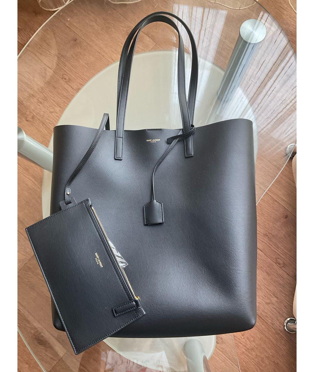 SAINT LAURENT Черная кожаная сумка тоут, фото 5