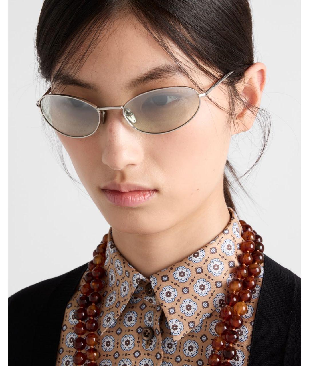 PRADA Серебряные металлические солнцезащитные очки, фото 5