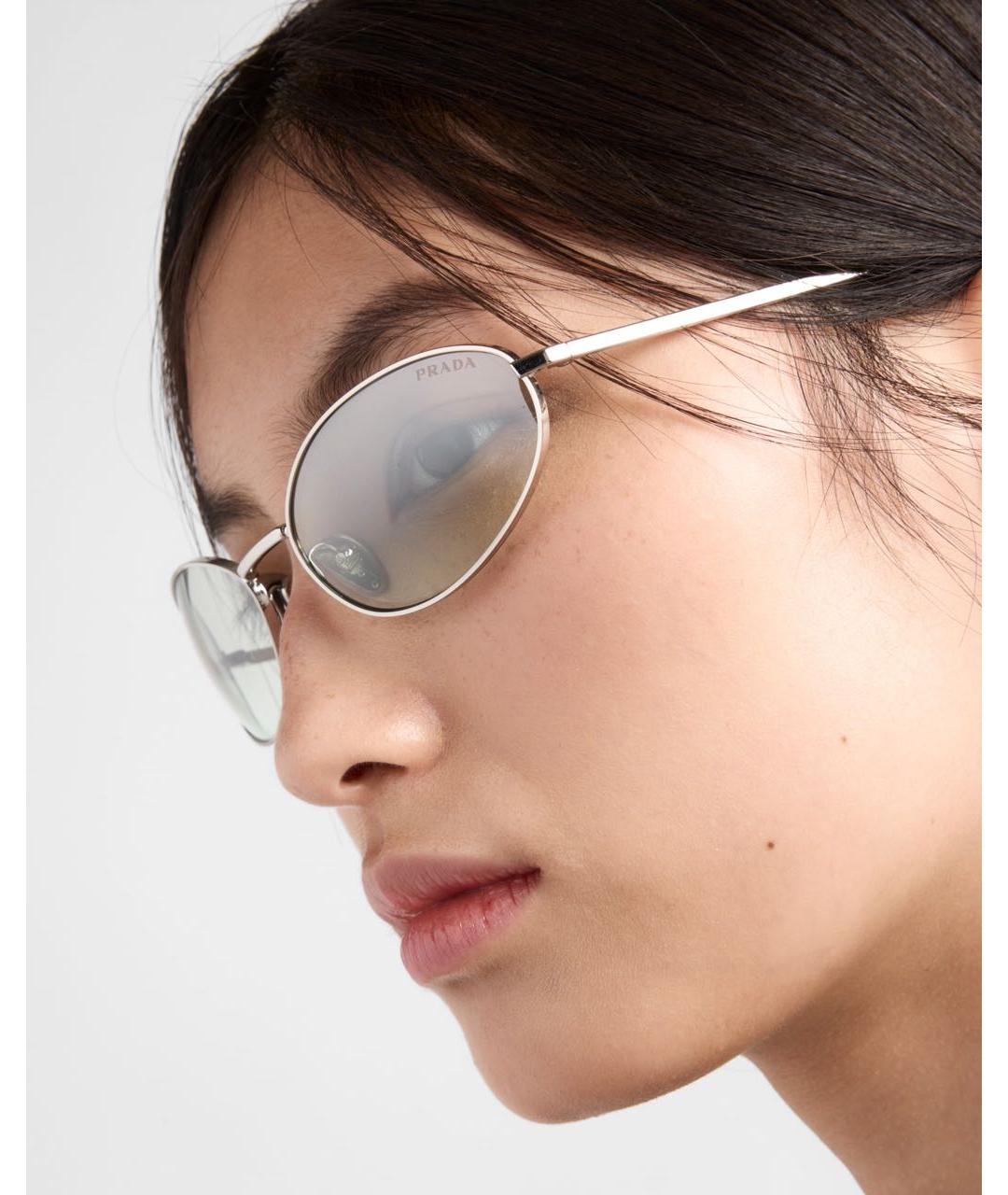 PRADA Серебряные металлические солнцезащитные очки, фото 3