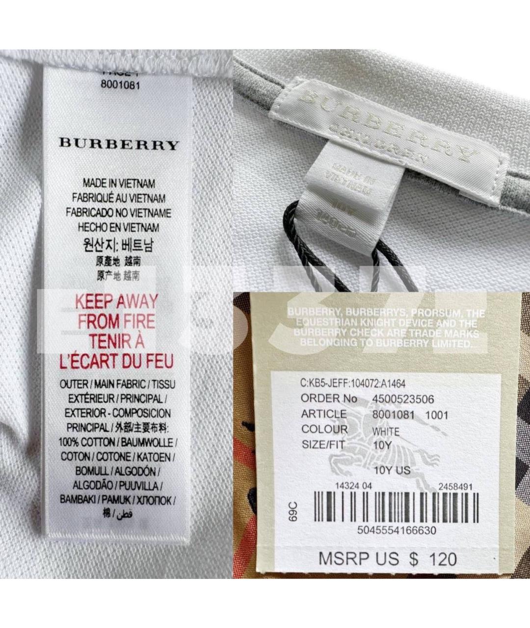 BURBERRY Мульти хлопковая детская футболка, фото 4