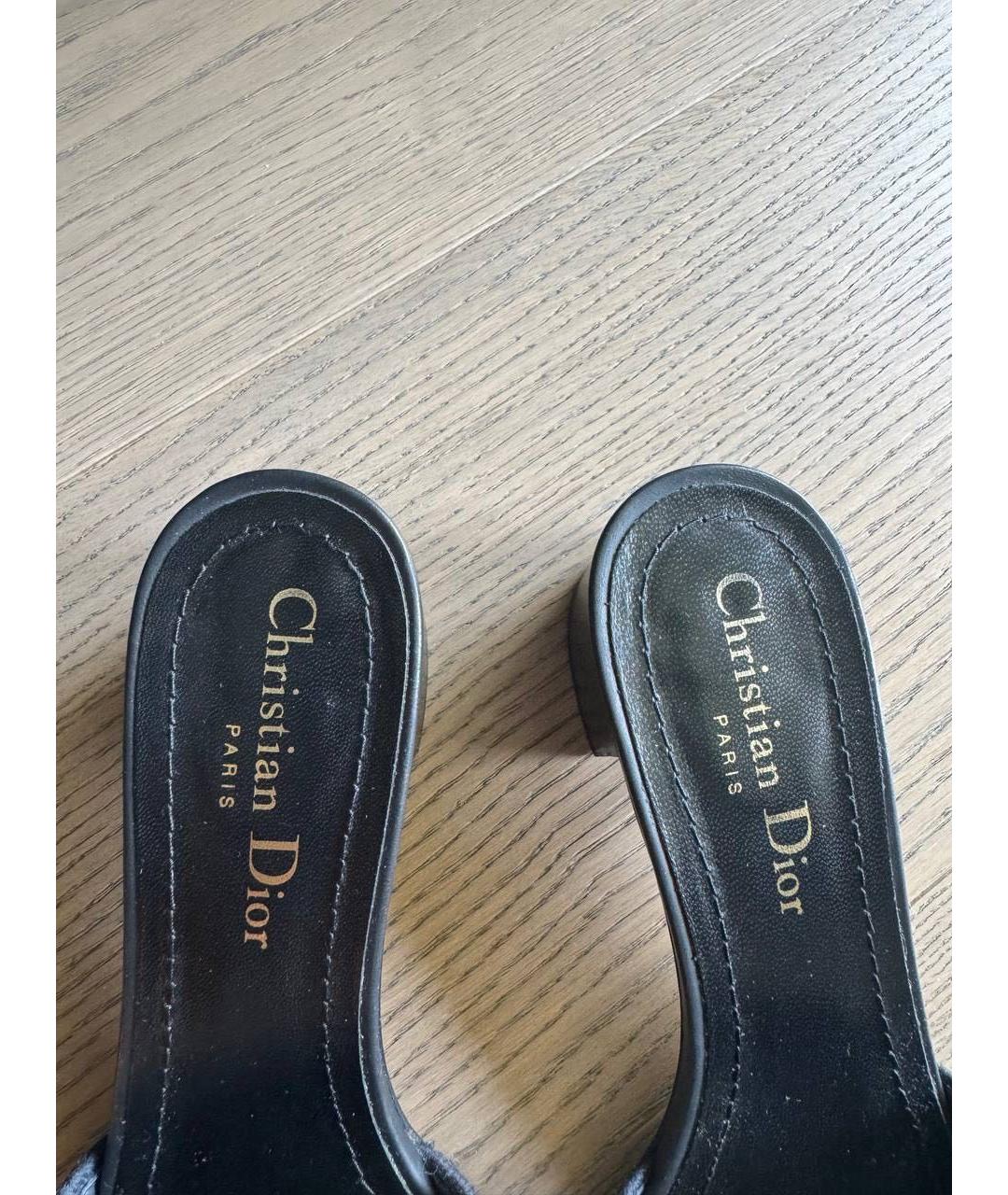 CHRISTIAN DIOR Антрацитовые текстильные мюли, фото 3