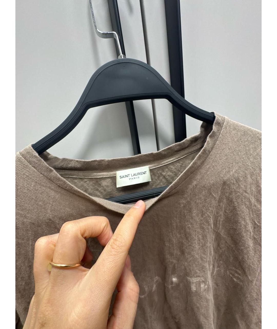 SAINT LAURENT Бежевая хлопковая футболка, фото 3