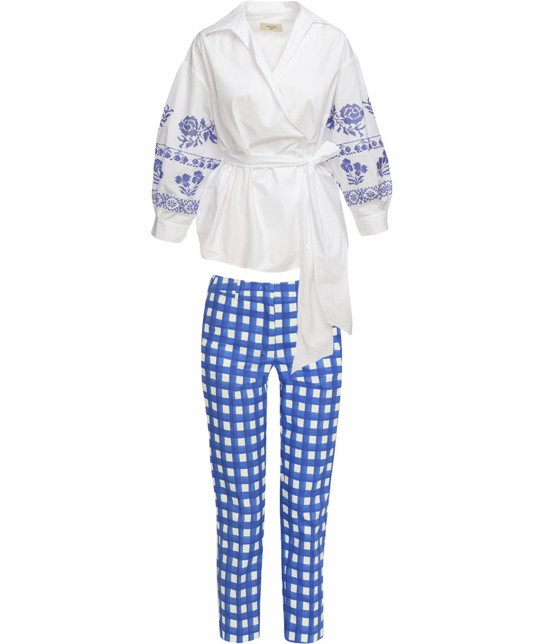 WEEKEND MAX MARA Синий хлопко-эластановый костюм с брюками, фото 1