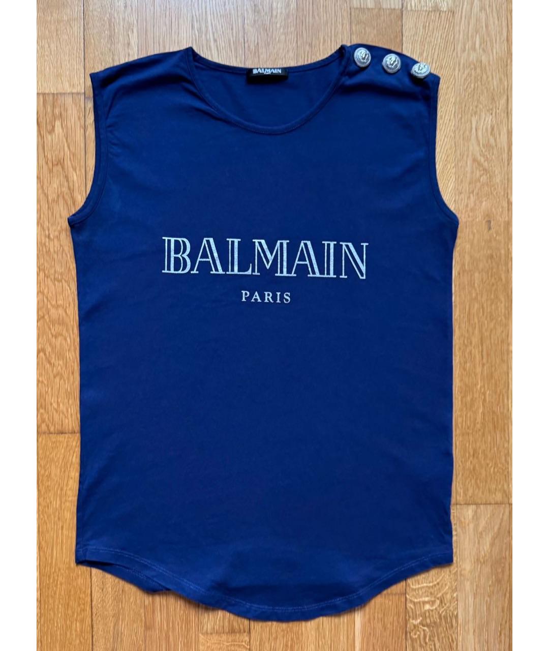 BALMAIN Темно-синяя хлопковая майка, фото 2