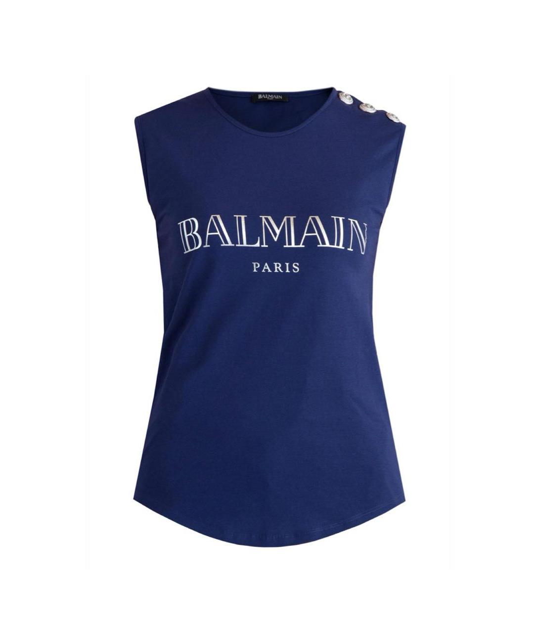 BALMAIN Темно-синяя хлопковая майка, фото 1