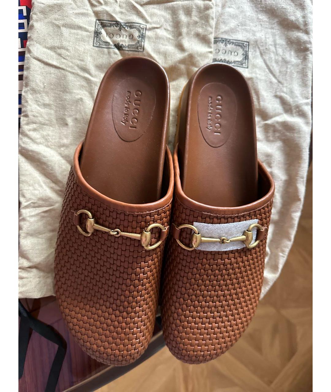 GUCCI Коричневые кожаные шлепанцы, фото 3