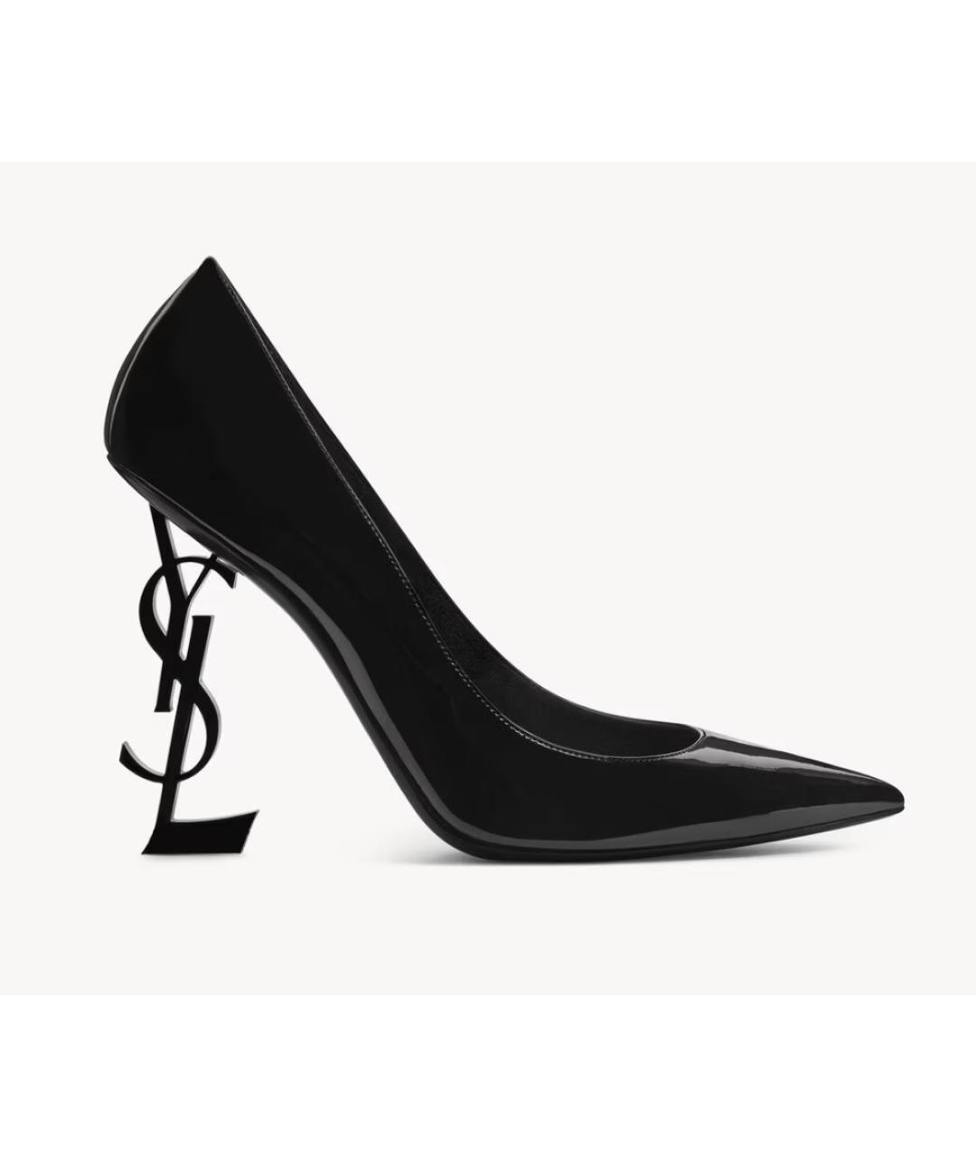 SAINT LAURENT Черные лодочки на низком каблуке из лакированной кожи, фото 8