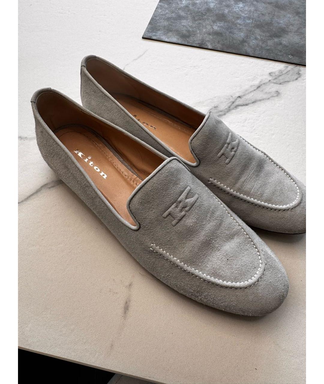 KITON Серые нубуковые лоферы, фото 5