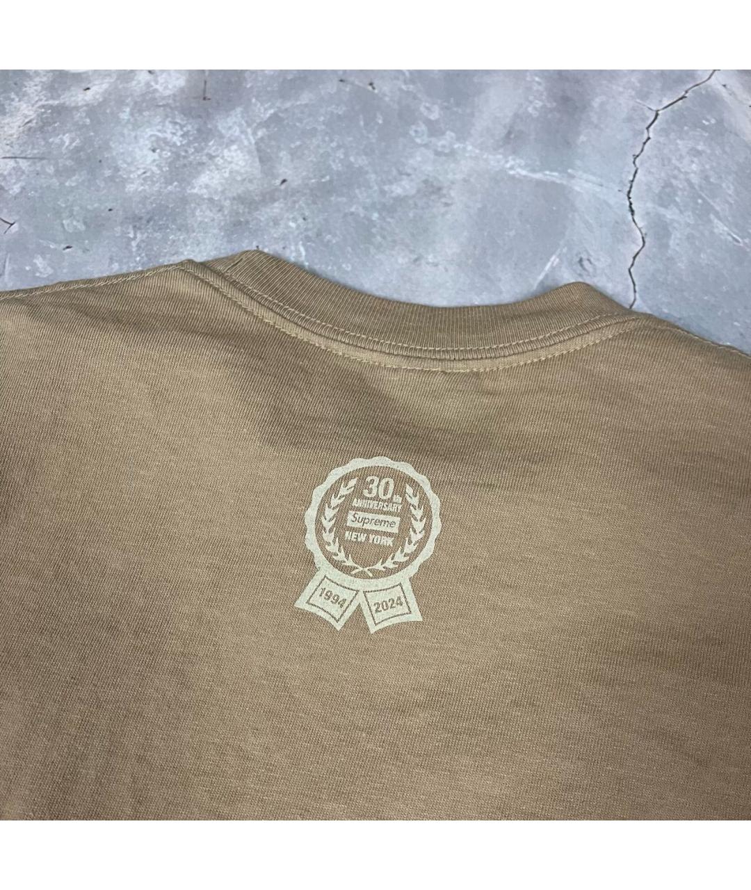 SUPREME Горчичная хлопковая футболка, фото 4