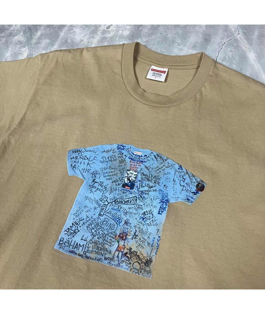 SUPREME Горчичная хлопковая футболка, фото 2
