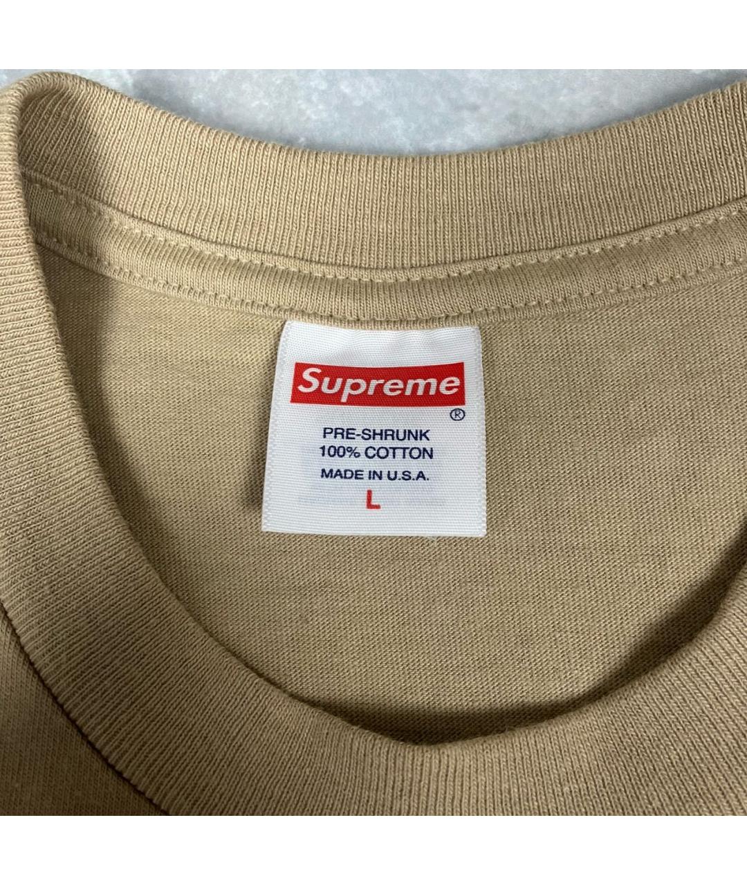 SUPREME Горчичная хлопковая футболка, фото 5