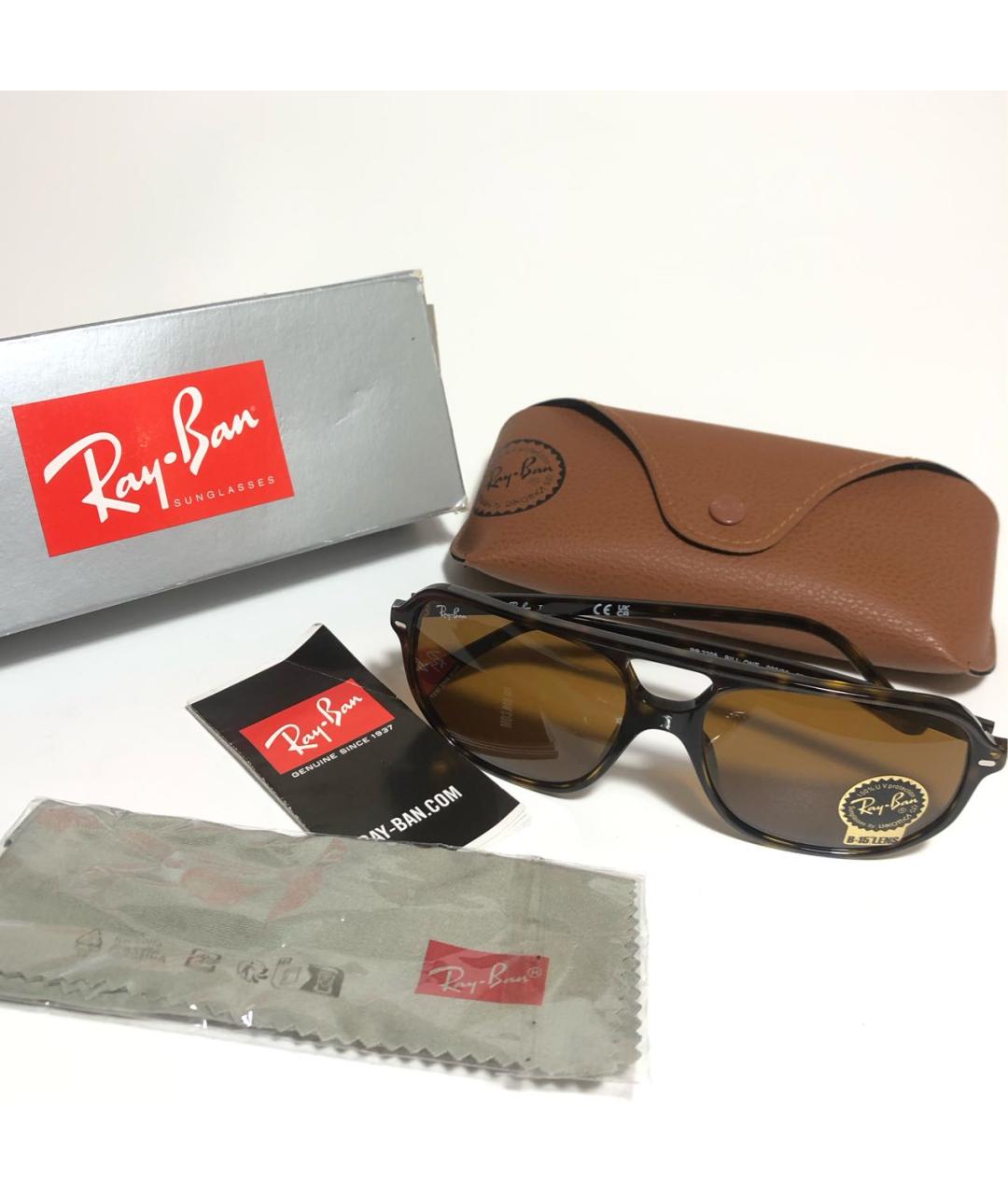 RAY BAN Коричневые пластиковые солнцезащитные очки, фото 5