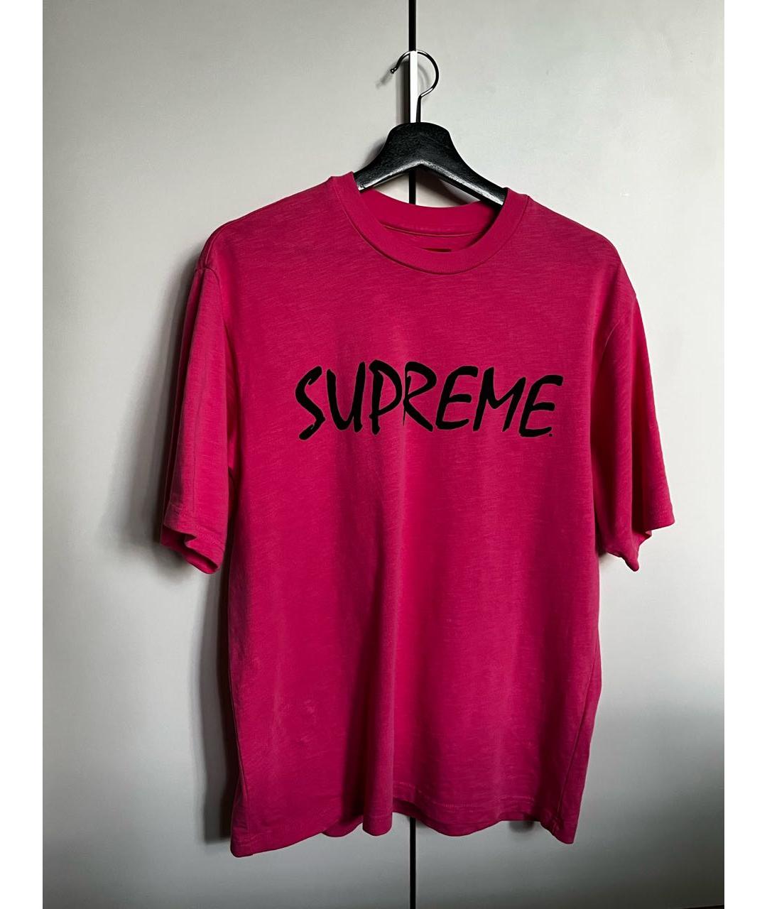 SUPREME Розовая хлопковая футболка, фото 5