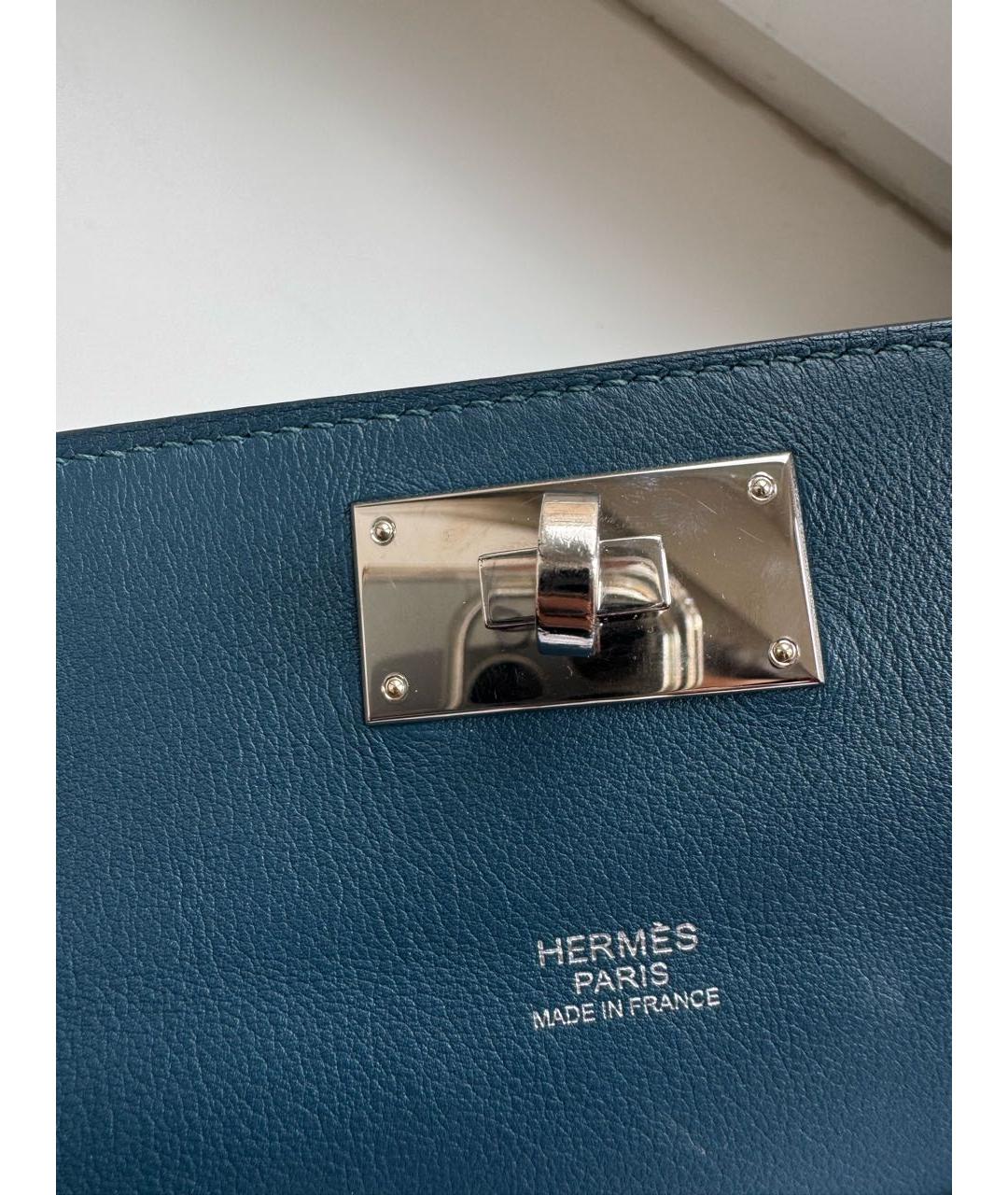 HERMES Бирюзовая кожаная сумка тоут, фото 4