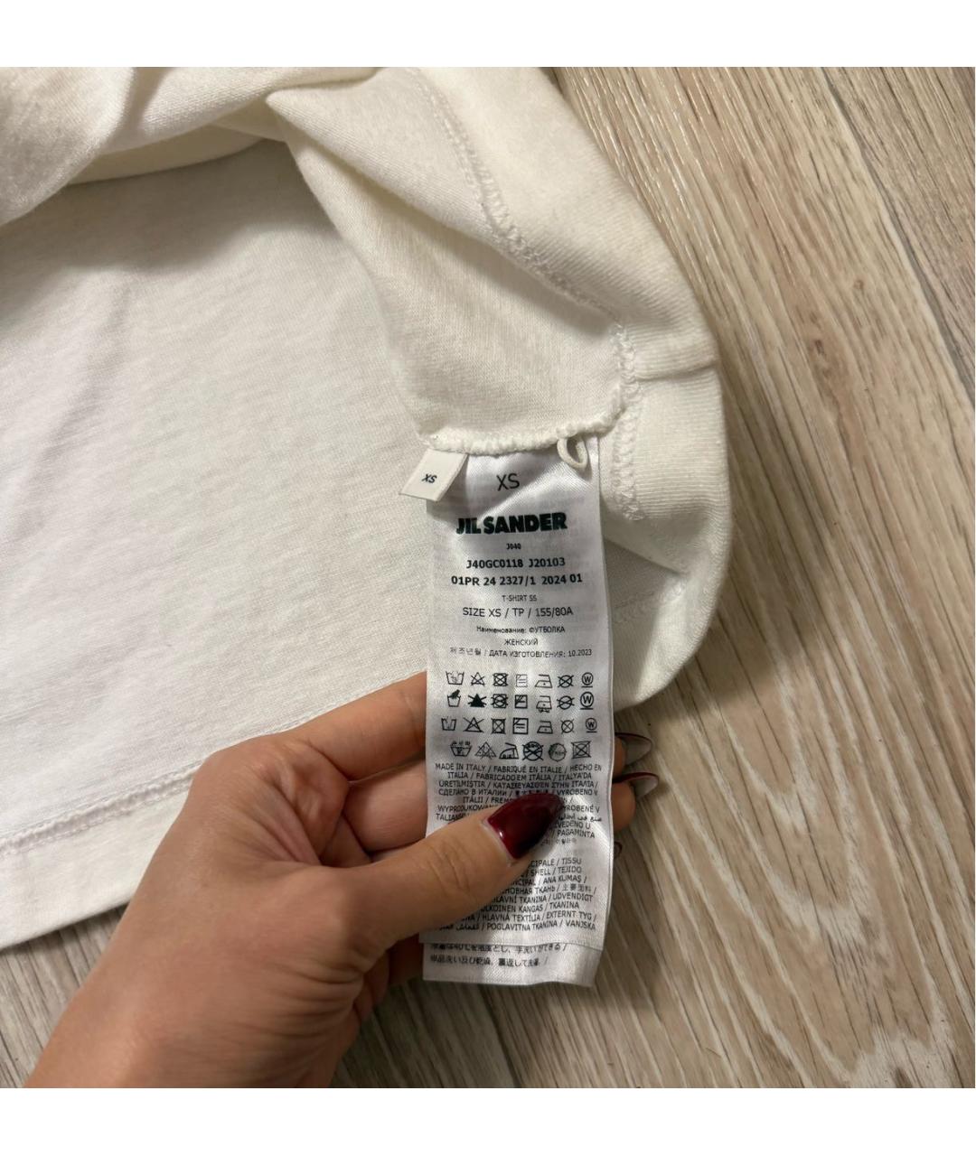 JIL SANDER Белая хлопко-эластановая футболка, фото 3