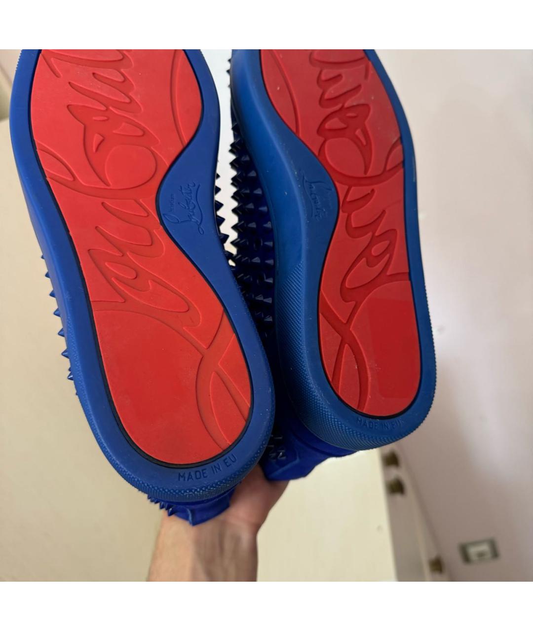 CHRISTIAN LOUBOUTIN Синие замшевые высокие кроссовки / кеды, фото 5