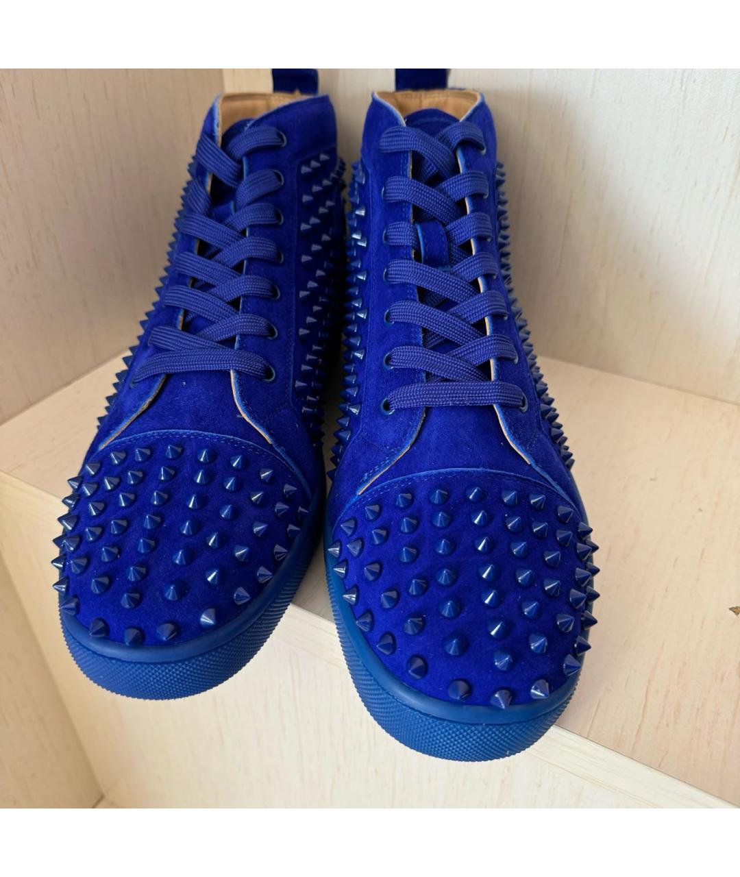 CHRISTIAN LOUBOUTIN Синие замшевые высокие кроссовки / кеды, фото 4