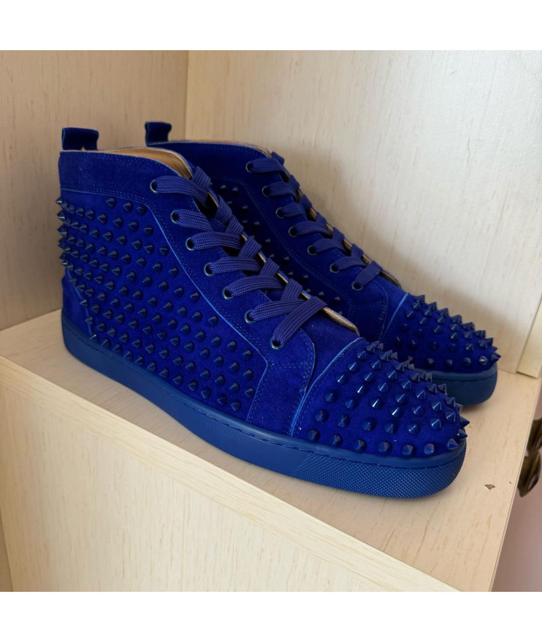 CHRISTIAN LOUBOUTIN Синие замшевые высокие кроссовки / кеды, фото 3