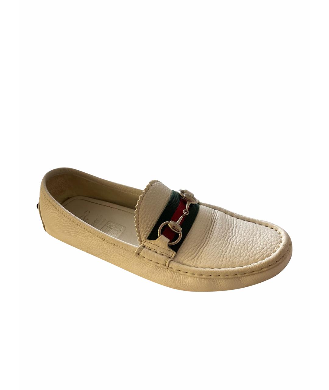 GUCCI Белые кожаные мокасины, фото 1