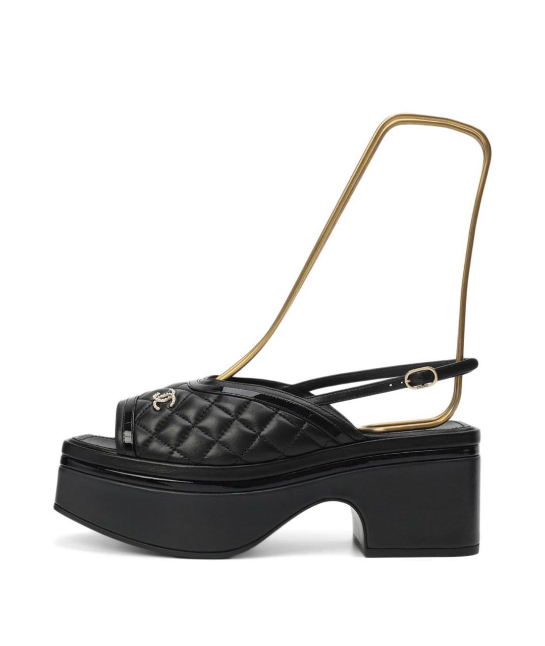 CHANEL Черные кожаные босоножки, фото 6