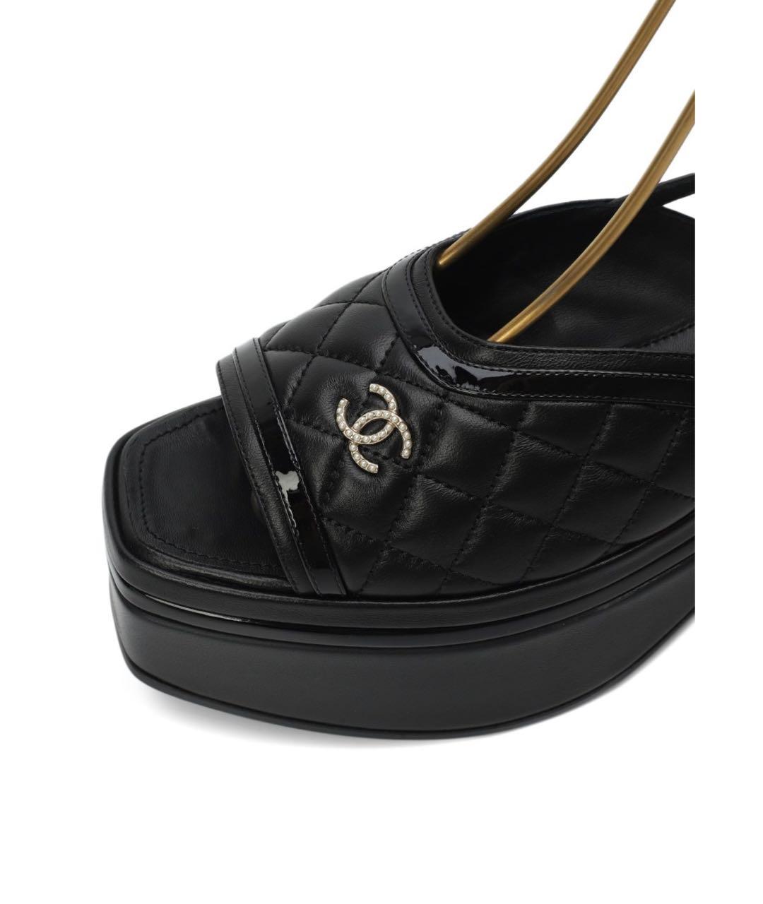 CHANEL Черные кожаные босоножки, фото 8