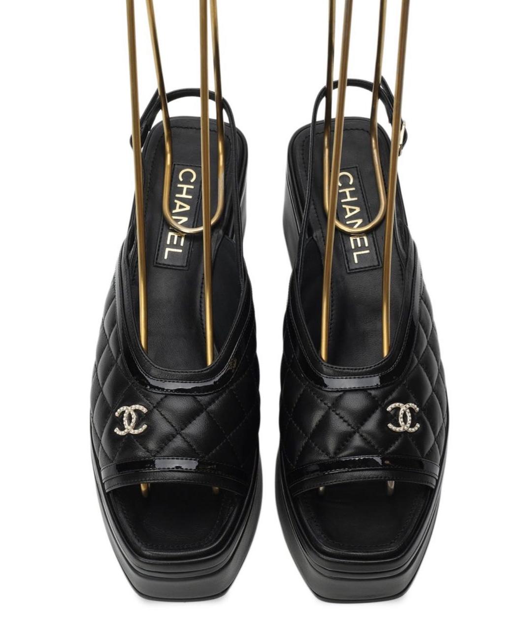 CHANEL Черные кожаные босоножки, фото 4