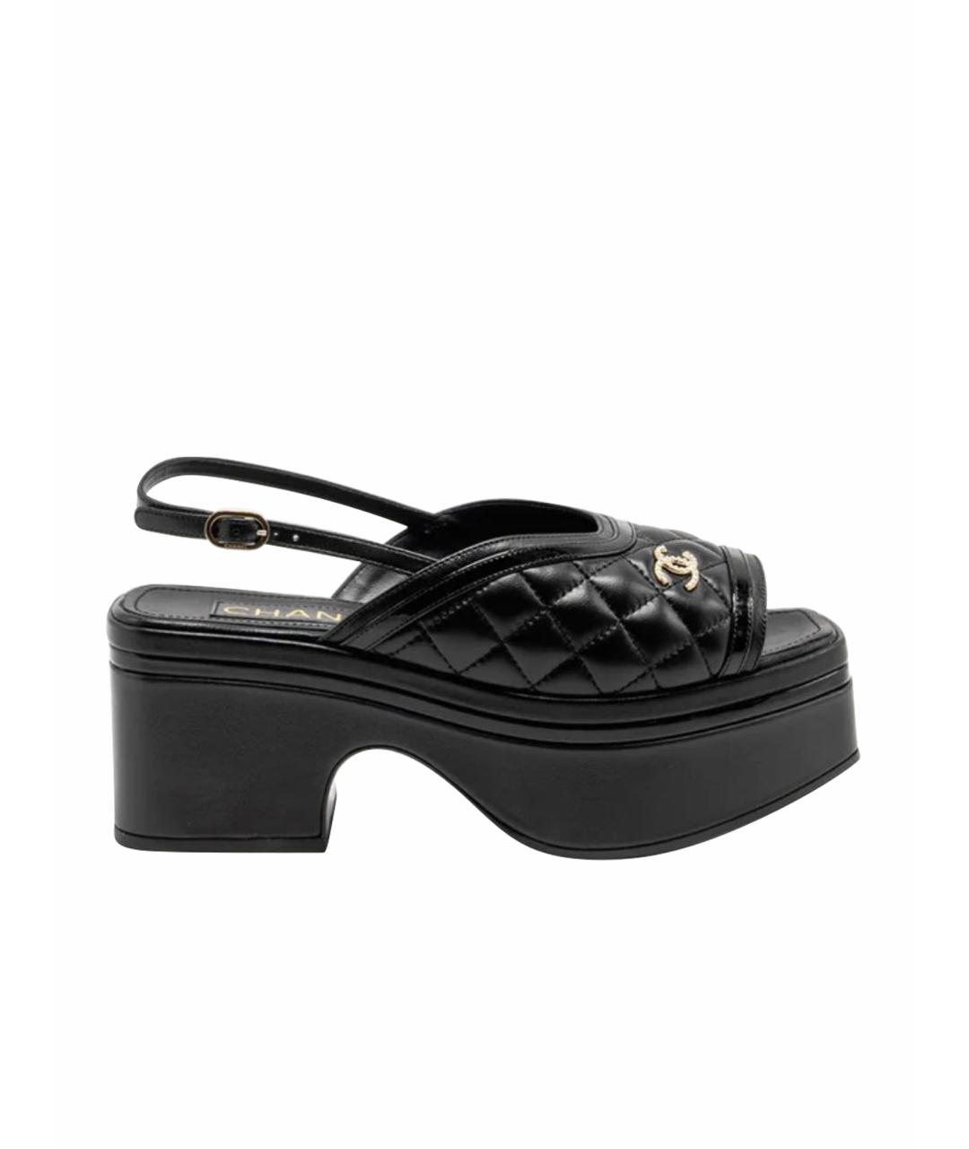 CHANEL Черные кожаные босоножки, фото 1