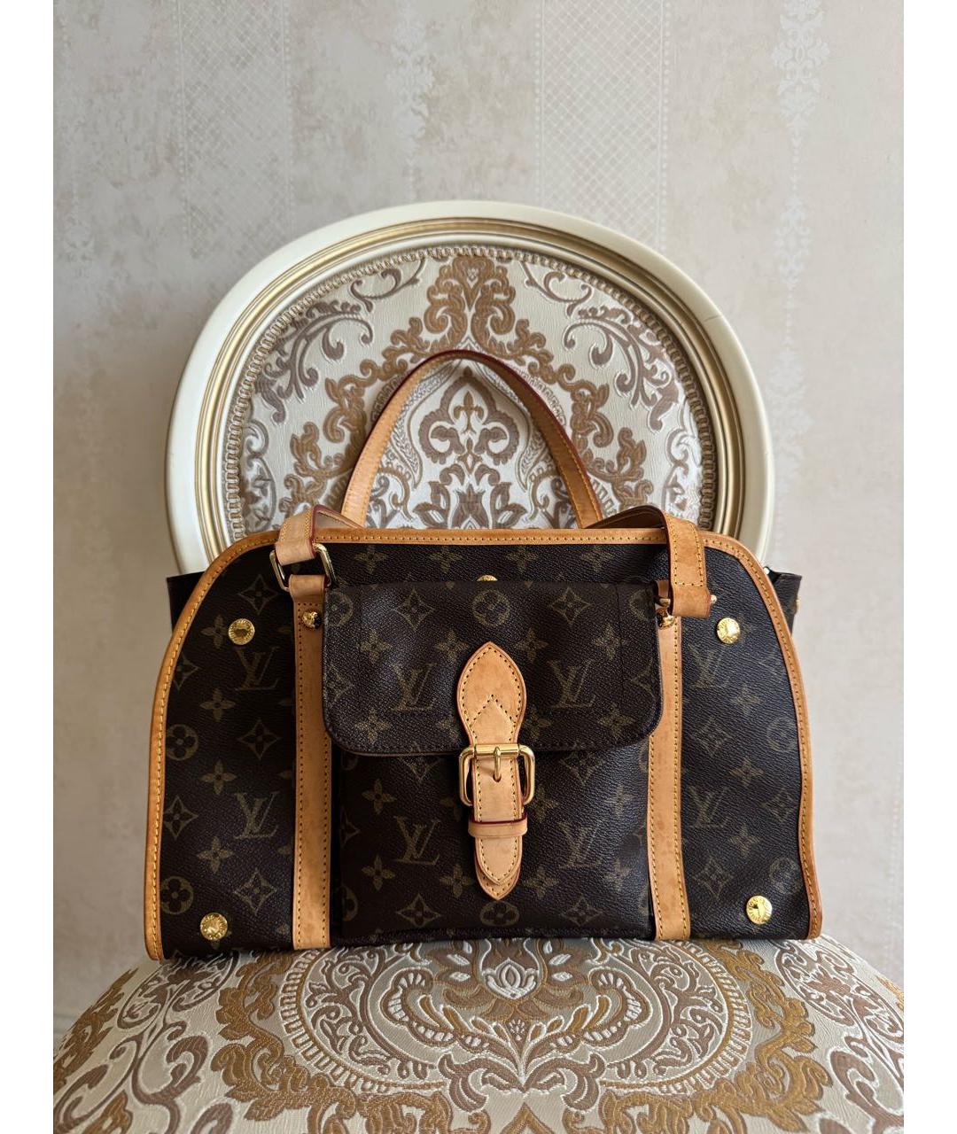 LOUIS VUITTON Коричневая кожаная сумка с короткими ручками, фото 4