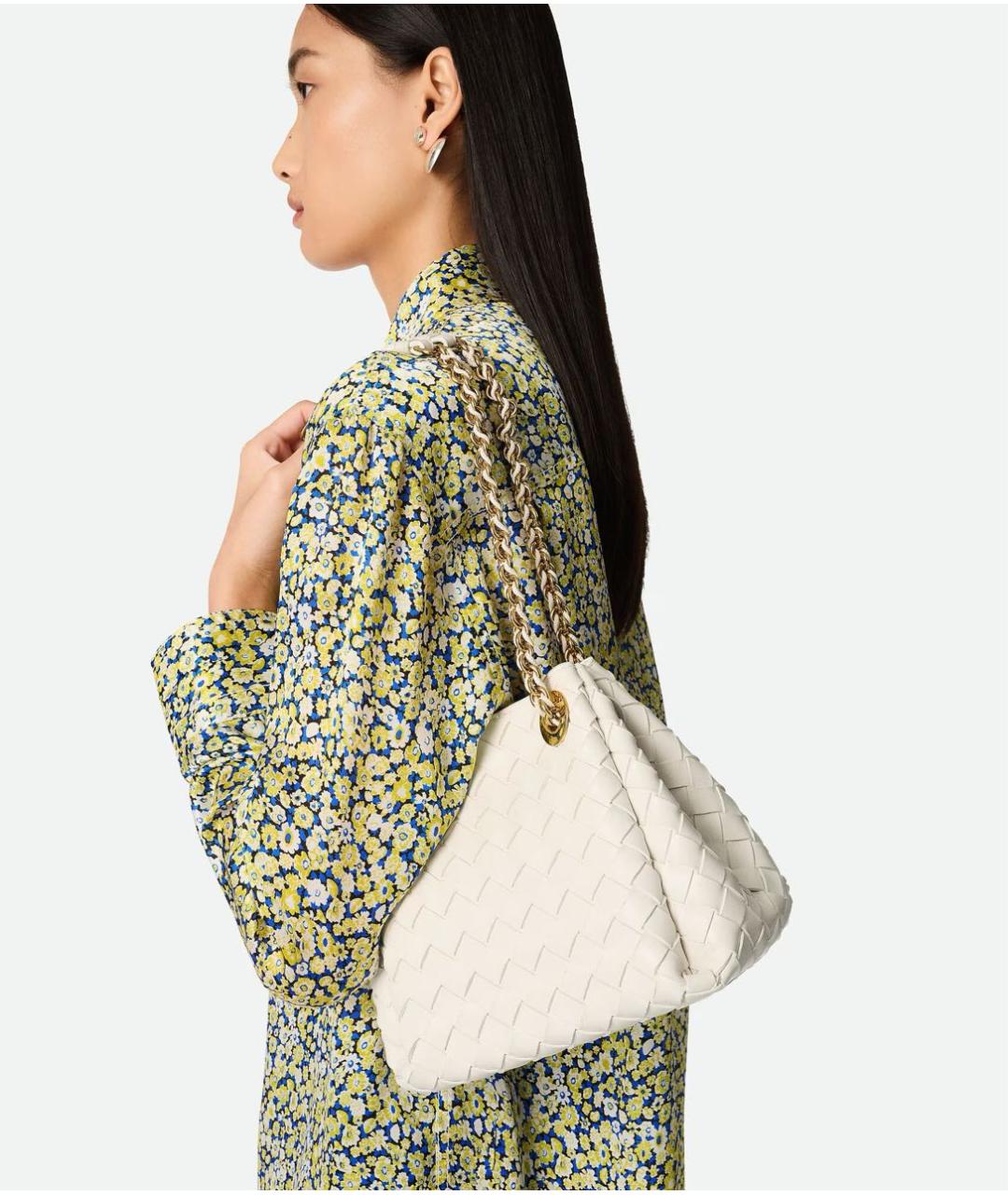 BOTTEGA VENETA Белая кожаная сумка через плечо, фото 5
