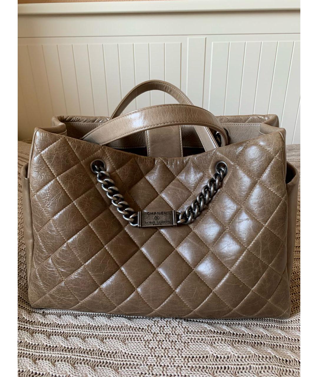 CHANEL Коричневая кожаная сумка тоут, фото 8