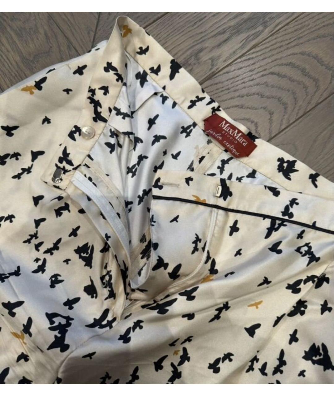 MAX MARA STUDIO Бежевые шелковые брюки широкие, фото 4
