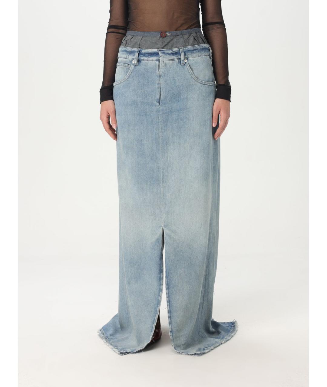 MAISON MARGIELA Синяя хлопковая юбка миди, фото 2